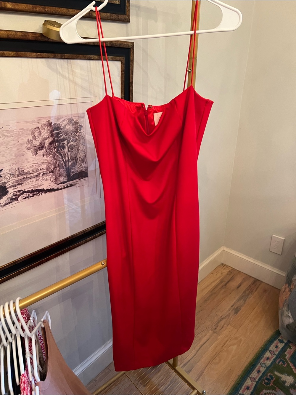 MISHA COLLECTION Red Satin Cowl Midi Slip Dress